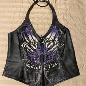 Harley Davidson Leather Zip Front Halter - Size Sm